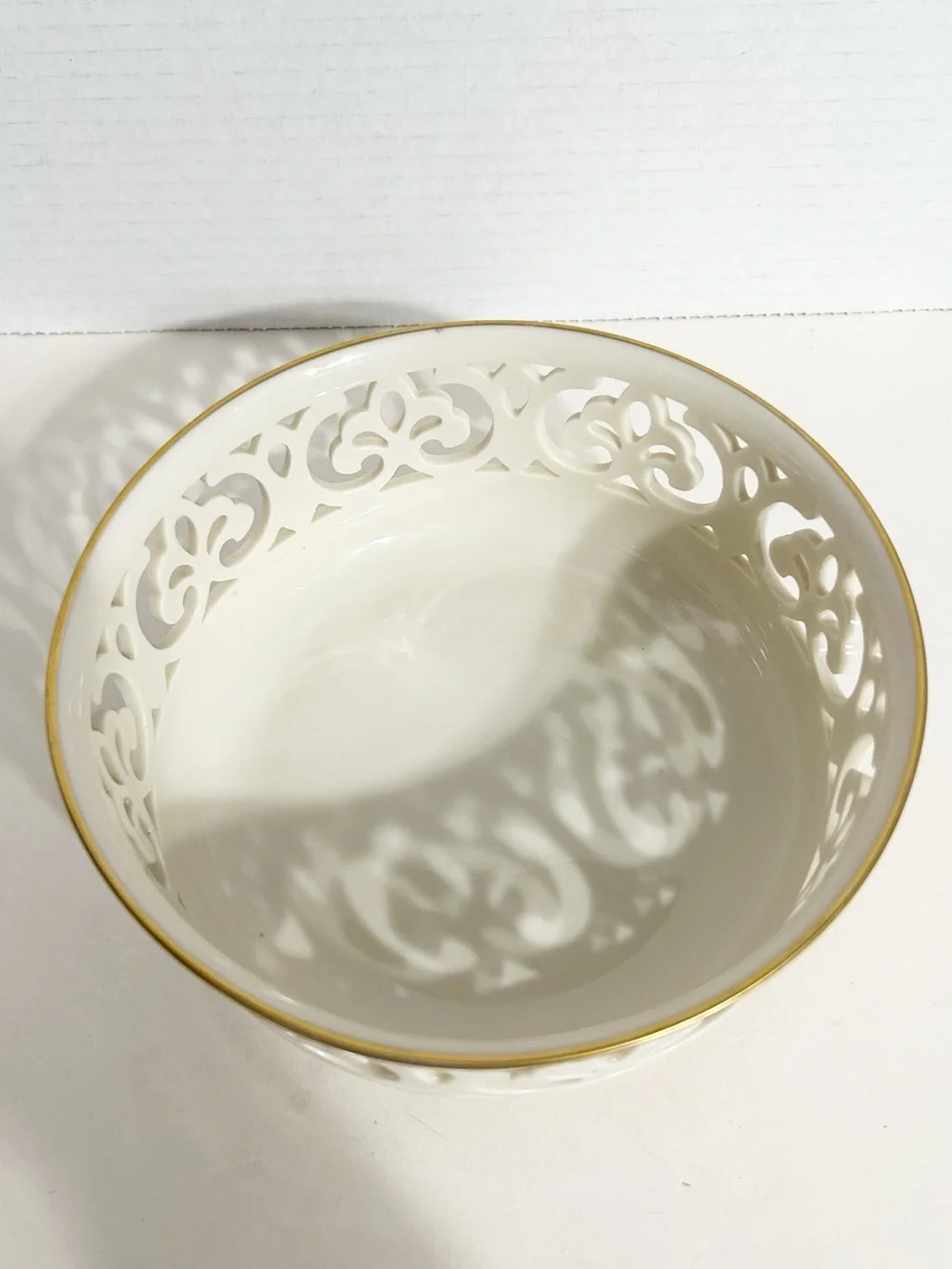Vintage Lenox Ivory Porcelain Reticulated Openwork Bowl With Gold Trim Made-USA